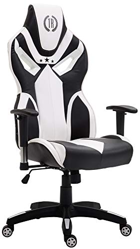 Silla De Oficina Fangio Tapizado En Simil Cuero I Silla Racing Regulable En Altura & Mecanismo De Balanceo I Silla Gamer con Ruedas I Color:, Color:Negro/Blanco