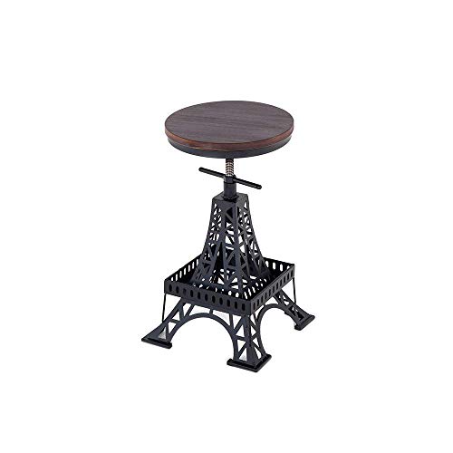 Silla nordica,Taburete de bar alto estilo Torre Eiffel con placa de asiento, altura 65 cm (25 pulgadas), cojín de madera maciza con estructura de hierro, negro, para restaurantes, bares, cafeterías,