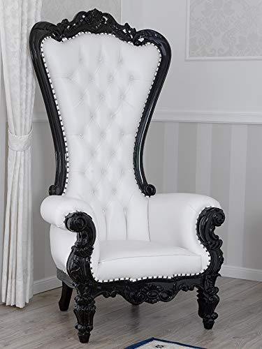 SIMONE GUARRACINO LUXURY DESIGN Sillón Regina Estilo Barroco Dark poltrona Color Negro Lacado Eco-Piel Blanca Botones Crystal Sw