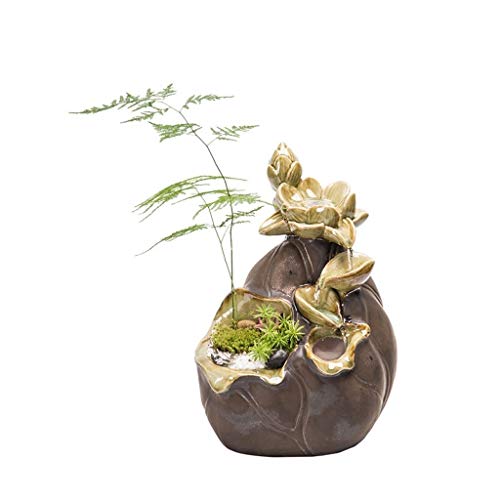 SKK Fuente Agua Adornos de Agua Corriente Fuente de Escritorio Decoración del hogar Oficina Micro Paisaje Bonsai Humidificador de cerámica 19 * 17 * 29 cm Jardin Cascada