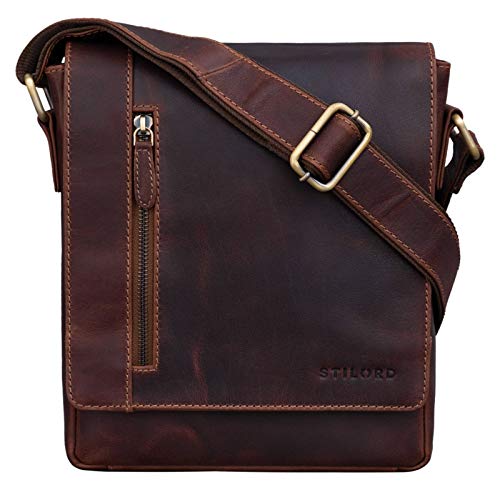 STILORD 'Easton' Vintage Bolso de Mensajero de Cuero para Hombre Mujer Bolsa Bandolera o de Hombro para Tablet de 10,1 Pulgadas de Auténtica Piel, Color:Siena - marrón