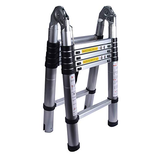 SuDeLLong 1pc 1.9m + 1.9m Alluminum Telescopic Ladder con articulación Escalera telescópica de extensión para Loft (Color : Aluminum, Size : 52x20x90.5cm)