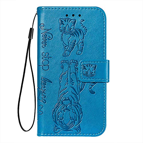 Suhctup Moda Case Compatible con Samsung Galaxy A70 Funda Billetera con Tapa Tarjetas Gato y Tigre Dibujos Diseño PU Libro de Cuero Piel Carcasa Antigolpes Cierre Magnético Flip Cover,Gris