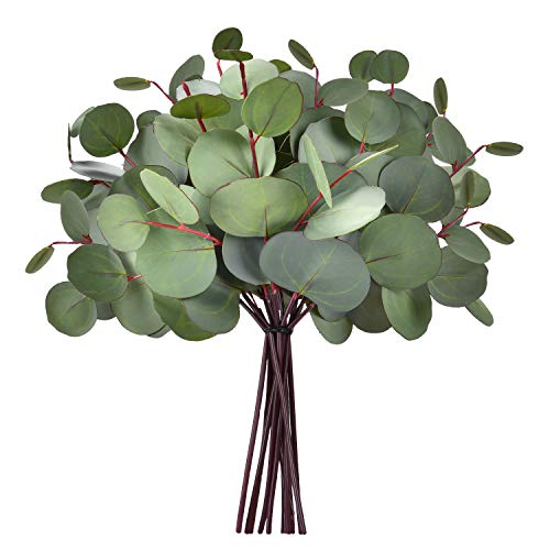 Sunm Boutique 8 unidades de plantas artificiales de eucalipto verde, hojas de eucalipto artificiales para fiestas, hogar, jardín, casa, oficina, boda, decoración (verde gris)