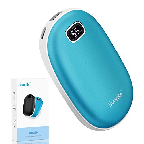 Sunnila Calentadores de Manos Recargables USB, Batería Externa de 8000mAh, Calienta Manos Electrónico de Bolsillo Banco de Energía Power Bank Calentador -Azul