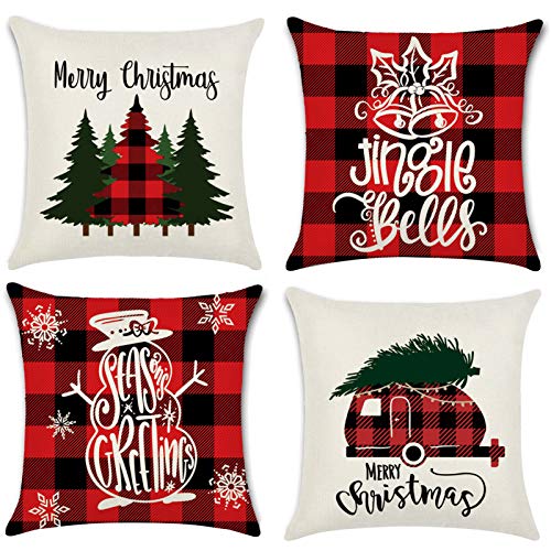 Sunshine smile 4 pcs Fundas navideñas para Cojines,Funda de Almohada de Navidad,Funda de Almohada Decorativa,Funda de Almohada decoración para hogar,Fundas para Cojines de Sofa (D)