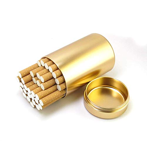 Suytan Estuche para Cigarrillos para Hombre, Sello de Anillo de Goma de Metal, Resistente Al Agua, Gran Capacidad, Tetera de Tabaco para Exteriores, Negro, 30 Palos,Oro,30 Palos