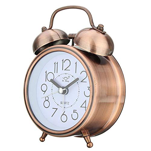 SYWAN Reloj Despertador de Doble Campanas con luz Nocturna, Gran Esfera de 3 Pulgadas, Vintage Despertadores de Mesita Relojes, Sin Tictac, Silencioso, Timbre de Alarma Retro (Bronce)