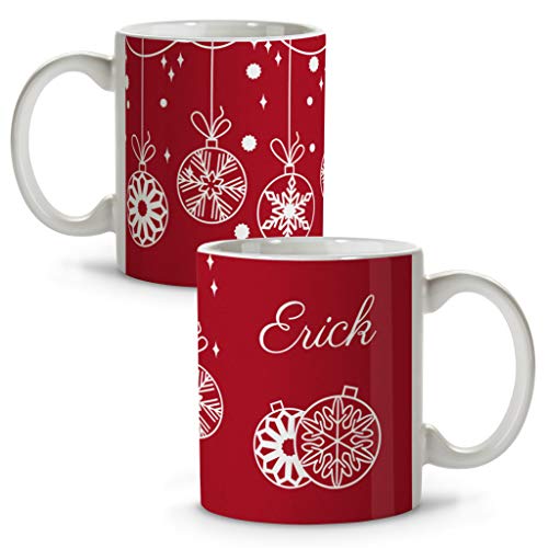 Taza Navidad Personalizada con Nombre. Regalos Navidad Personalizados. Tazas Personalizadas de cerámica. Varios diseños y Colores de Interior. Bolas DE Navidad