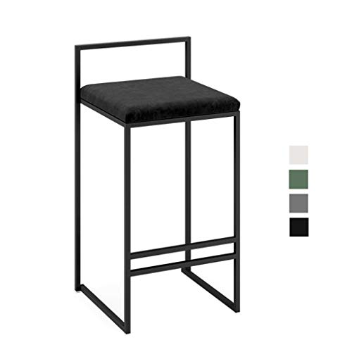 Terciopelo Taburetes de Bar con Respaldo y reposapiés de Patas Negras, Taburete Alto tapizado de Ocio Moderno Elegance, para Barra de Cocina, Desayuno, Alto 60 cm ~ 75 cm,Negro