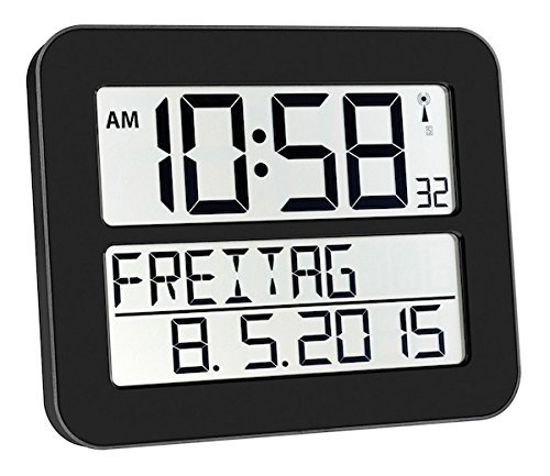 TFA Dostmann 60.4512 Timeline MAX Radio Reloj de Pared Digital, Negro con baterías