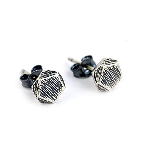 THTHT Vintage Aretes De Plata Esterlina 925 Señoras Hombres Cepillado Cubo del Pentágono Arete Espárrago Personalidad Simple Regalo Creativo De Moda Tendencia Única Artesanía Antigua