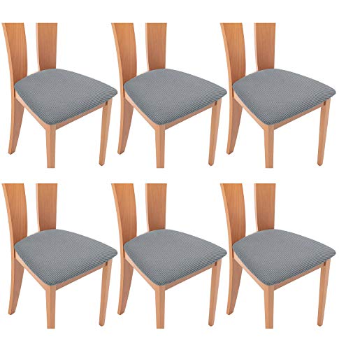 TIANSHU Funda Asiento Silla,Fundas elásticas para Asientos de sillas de Comedor y Oficina Jacquard Poliéster Elástica Fundas sillas Duradera(Paquete de 6,Gris Claro)