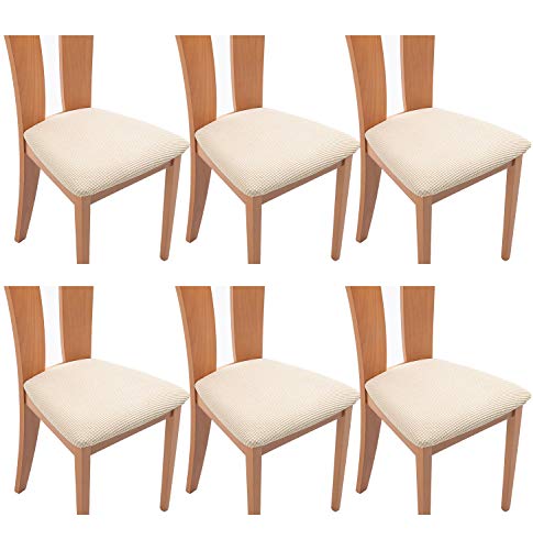 TIANSHU Funda Asiento Silla,Fundas elásticas para Asientos de sillas de Comedor y Oficina Jacquard Poliéster Elástica Fundas sillas Duradera(Paquete de 6,Marfil)