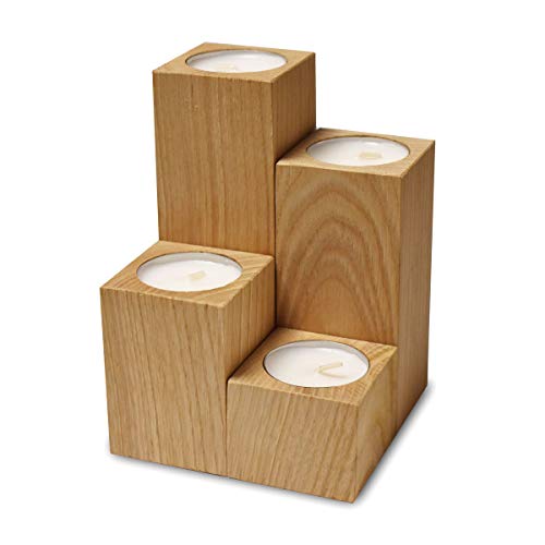 TikoTako Porta Velas de Madera de castaño Natural (Pack de 4 Unidades)