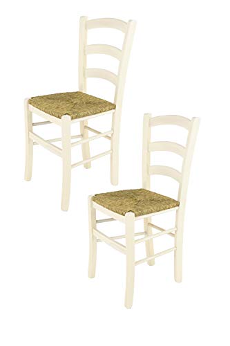 Tommychairs - Set 2 sillas Venice para Cocina y Comedor, Estructura en Madera de Haya Color anilina Blanca y Asiento en Paja