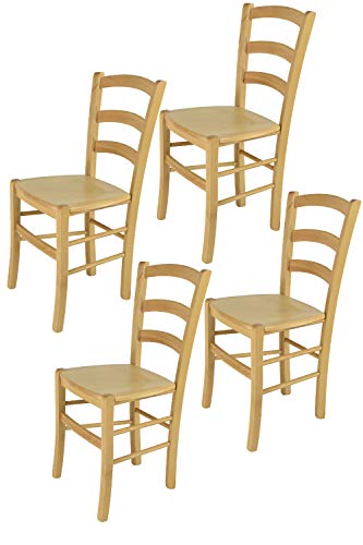 Tommychairs - Set 4 sillas Venice para Cocina y Comedor, Estructura en Madera de Haya Color Natural y Asiento en Madera