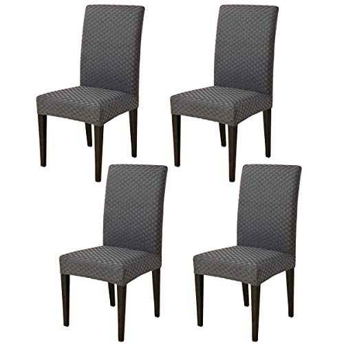 Topchances - Fundas de silla cuadradas de elastano extensible para comedor, funda de silla extraíble lavable de tela, funda de protección para hotel, banquete, color gris oscuro，（Cuatro piezas）