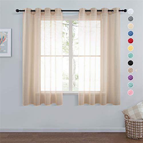 Topfinel Visillo Cortinas Translúcidas sólido netas Visillos Paneles para Ventanas niños Habitaciones Gasa Caqui de Ojetes,140 Anchura x 160cm Longitud 1 par