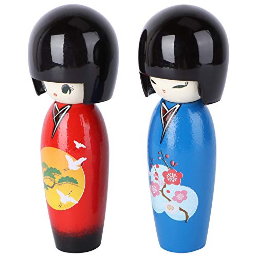 TOYANDONA 2Pcs Muñeca Japonesa Kokeshi Kokeshi Muñeca de Madera Kimono Adorno de Niña Kimono Figurines Estatuas Decoraciones de Mesa para Oficina en Casa Coche Regalos de Fiesta de