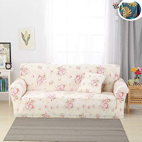 Treer Funda Elástica para Sofá de 1 2 3 4 Plazas, Universal Antideslizante Tejido Elástico Suave Lavable Nórdico Moderno Extensible Cubierta Protector de Sofá (1 Plazas,Flor Rosa)