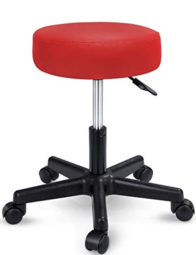 TRESKO Taburete con ruedas taburete giratorio cosmético de trabajo consulta, regulable en altura, giratorio en 360°, con asiento acolchado de 10 cm y 8 variantes de colores (Rojo)