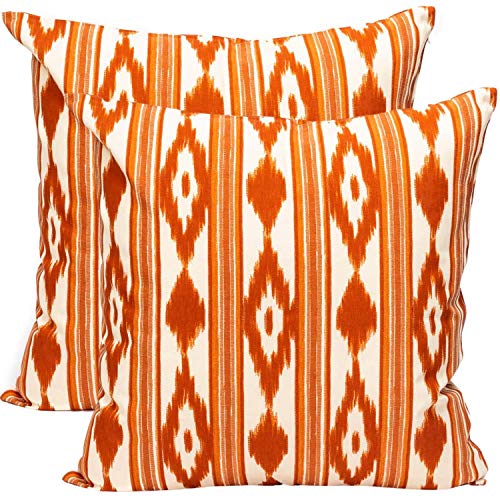 TRESMESTRES Fundas de Cojines 45x45 - Decoración Ikat - Decorativos para Sofá, Almohadas/Almohadones para Cama - Diseño Mediterráneo - Funda Cojín 45 x 45 cm, 2 Pack, Naranjas