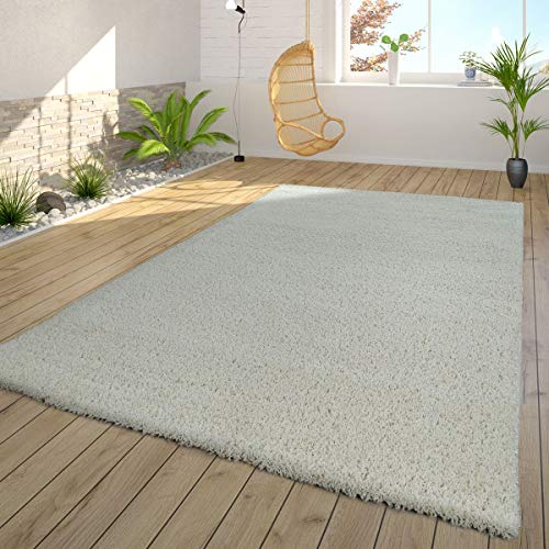 TT Home Alfombra de pelo largo para salón, Shaggy, suave, acogedora y moderna, color crema, tamaño: 160 x 220 cm