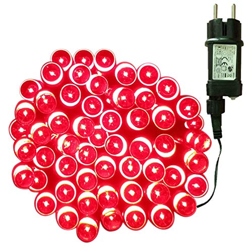 Tuokay 10M 100 LED Luces de Navidad Cadena de Luces Guirnalda de Luces con Adaptador 8 Modos Luces Decorativa Iluminación de Navidad para Arbol de Navidad, Fiesta,Boda (Rojo)