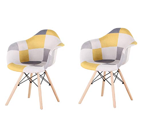 Un conjunto de 2 sillas de comedor sillones salón lino estilo nórdico patchwork (amarillo)