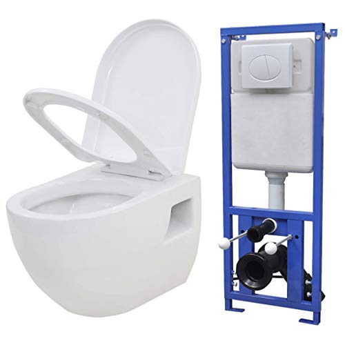 UnfadeMemory WC de Inodoro Suspendido de Pared para Cuarto de Baño con Cisterna Oculta,Cerámica 36x50x41,5cm (Blanco)