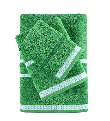 UNITED COLORS OF BENETTON. BE026 Set 3pcs Toallas de baño (30 x 50 + 50 x 90 + 70 x 140 cm) 450 gsm 100% algodón Verde c/Rayas Casa Benetton