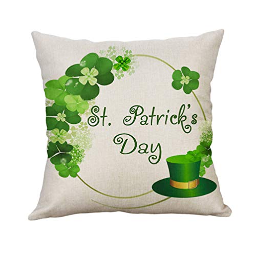 VALICLUD S T. Patricks Day Throw Pillow Cover Linen Shamrock Pattern Throw Pillow Cover Clover Funda de Cojín Holiday Soft Throw Funda de Almohada para El Hogar Sofá Cama Silla Blanco