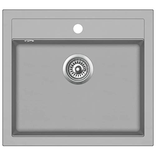 vidaXL Fregadero Cocina 1 Seno Gris Granito Fregadero Lavabo Caño Lavaplatos