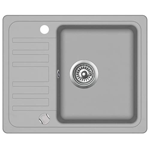 vidaXL Fregadero Cocina 1 Seno Gris Granito Fregadero Lavabo Caño Lavaplatos