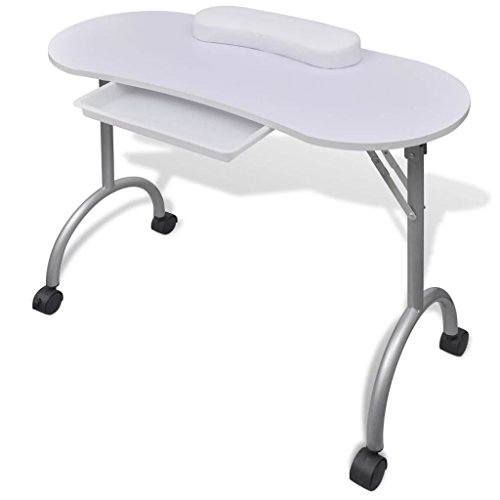 vidaXL Mesa de Manicura Plegable de Ruedas Blanco Mueble Salón de Belleza Uñas