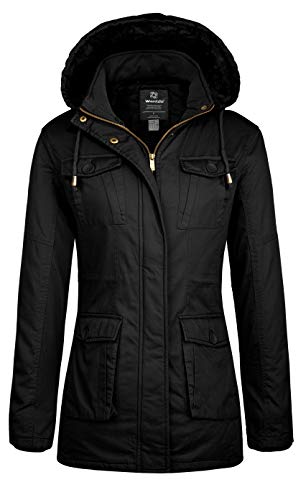 Wantdo Abrigo Cálido Invierno Chaquetas Acolchada a Prueba de Viento Chaquetas Longitud Media Ajustado Abrigo Delgado con Cinturón Mujer Negro Small