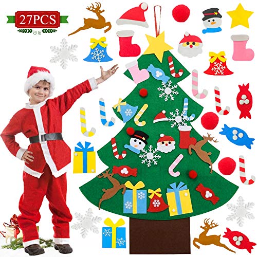 WELLXUNK® Fieltro Árbol de Navidad, Árbol Navidad Fieltro Pared, Árbol Navidad Fieltro Pared, Colgante de Pared Niños Adornos Extraíbles para Niños Decoraciones de Navidad(27 Piezas) (M3)