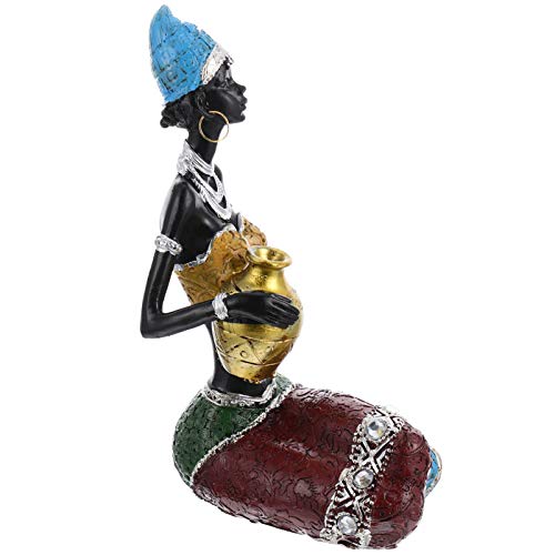 WINOMO Estatuilla de Mujer Africana Estatua de Dama Tribal Escultura de Niña Exótica Pieza de Arte Coleccionable Resina Decoración de Mesa Étnica Regalos para Hogares Oficina