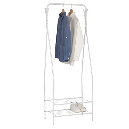 WOLTU Burro Ropa Burro Perchero Blanco con 2 Estantes Resistente para Hogar Vestidor Pasillo Dormitorio 58.5x32x158cm SR0074ws