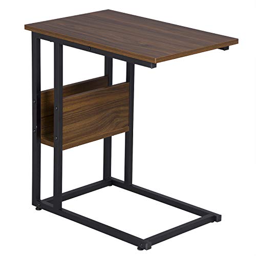 WOLTU Mesa Auxiliar Mesa de Centro Mesita de Noche Mesa Portátil, Marco de Metal, Tablero de Madera Mesas Nido, Metal y Madera, Haya Oscura 55x36x59,5cm(BxTxH) TS79dc