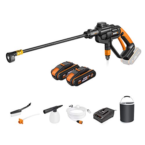 WORX Hydroshot WG620E.4 - Limpiador de alta presión portátil (20 V, batería de 2,0 Ah, Powershare, boquilla de pulverización, lanza larga, manguera de 6 m, batería y cargador rápido)