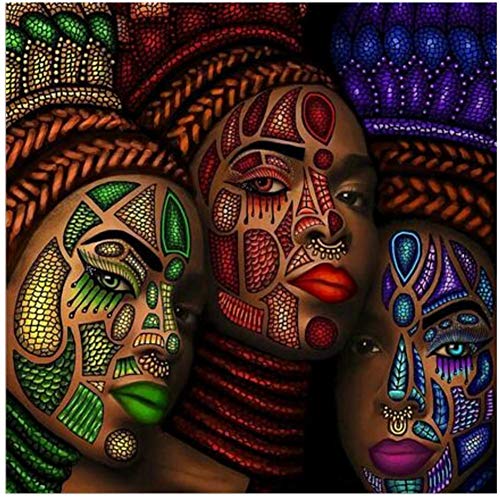 wzgsffs Figura Africana Cara Retrato de Mujer Arte de Lienzo   Niñas étnicas Cuadro Pintura de Pared Decoración para Sala de Estar -50x50 cm * 1 Sin Marco