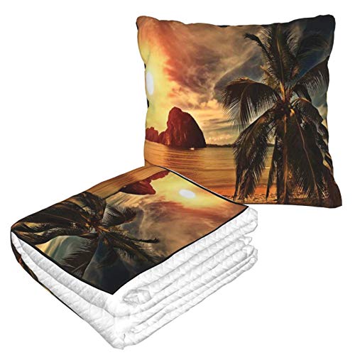 XINGAKA Manta de Viaje súper Suave,Beach Havana Seashore Sunny Print,Manta Plegable,Almohada cómoda