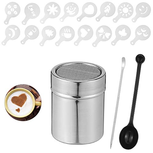 Xinzistar - Espolvoreador de cacao con plantilla Barista Latte Art Pen Acero Inoxidable Puderzuckerstreuer Polvo Chocolate Chocolate Accesorio de café