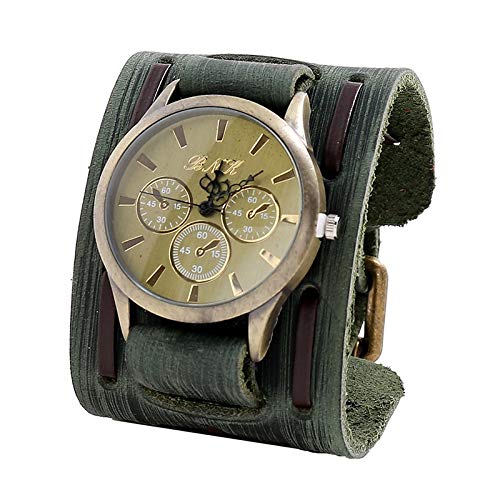 Xlin Reloj para Hombres Reloj De Joyería Europeo Y Americano Retro Hacer Viejo Pulsera De Cuero Tejido Reloj Reloj De Reloj De Hombre A Prueba De Ancho Pulsera (Color : Green)