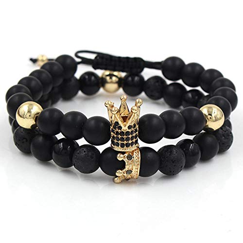 XXDGL-Personalidad Creativa Negro Esmerilado Tejido Corona Alta Pino Blanco con una pequeña Corona Traje de Dos Piezas, Pulsera Pulsera Accesorios Hombres-Oro + Ropa Mixta