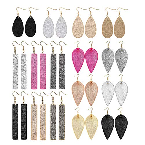 YADOCA 16 Pares Pendientes de Cuero Para Mujer Pendientes de Hoja de Pétalo Chica Pendientes de lágrima Pendientes Rectangulares Pendientes Colgantes Pendientes Hechos a Mano Joyas de Moda