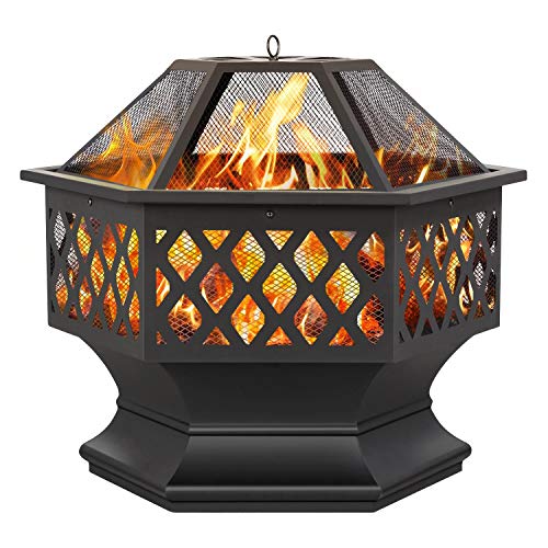 Yaheetech Brasero Exterior Leña Brasero Jardin Hexagonal Estufas para Terrazas Chimenea Portátil Grande 61x61x62cm