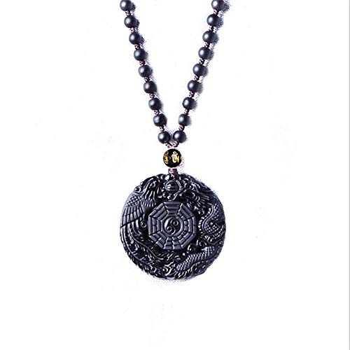 Yajun Dragón Obsidiana Negra Colgante Collar De Cuentas Naturales Cordón Ajustable Amuleto De La Suerte Adornos Espirituales para Mujeres Y Hombres